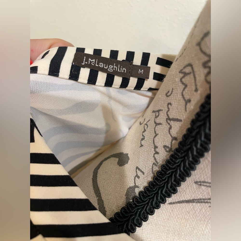 J. McLaughlin Zebra Print Stretch Tunic Top | 3/4 Sleeve | Side Slits | Size M - Picture 9 of 11